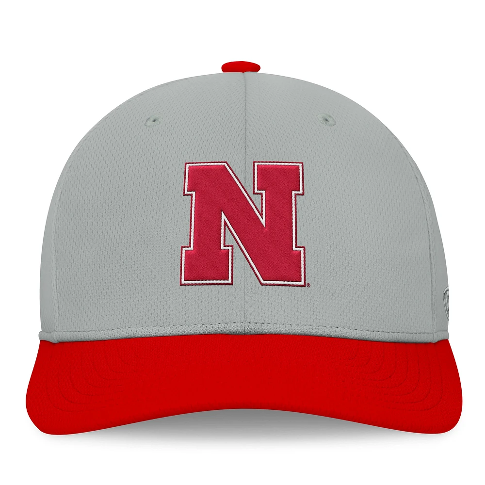 Casquette Top of the World pour hommes, gris/rouge, Nebraska Huskers Mick Flex