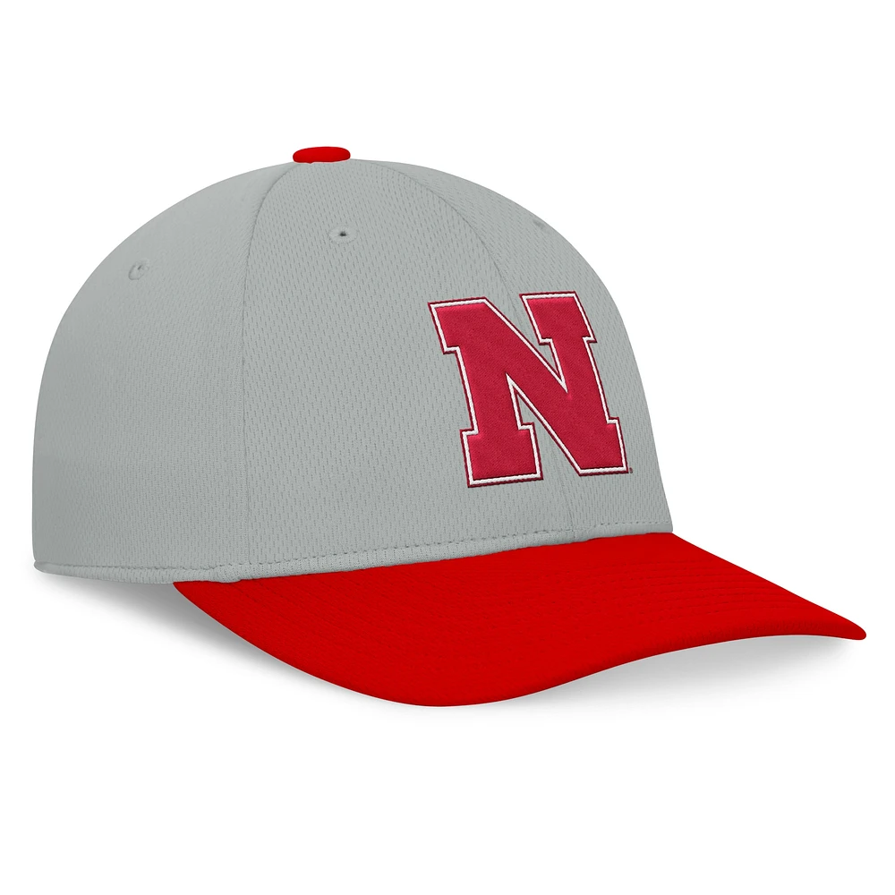 Casquette Top of the World pour hommes, gris/rouge, Nebraska Huskers Mick Flex