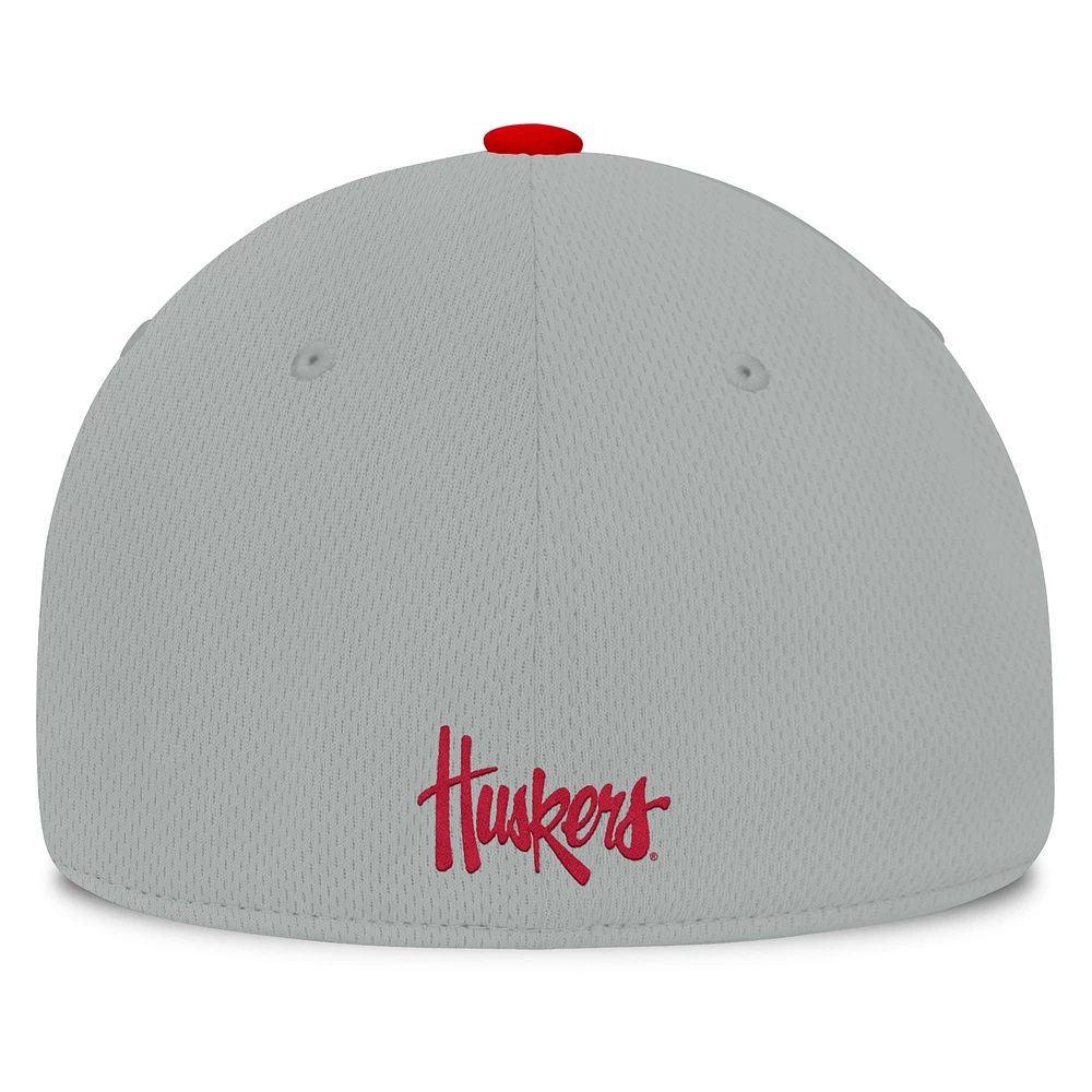 Casquette Top of the World pour hommes, gris/rouge, Nebraska Huskers Mick Flex