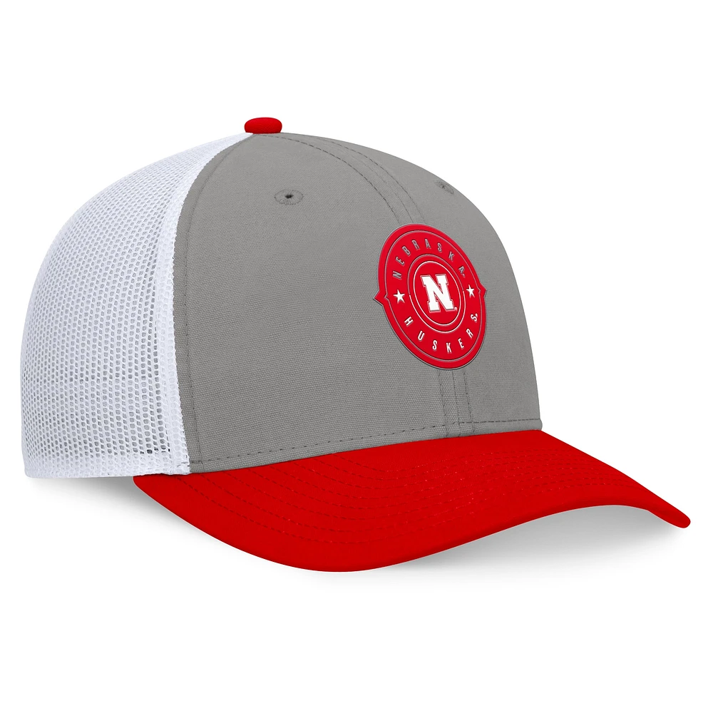 Casquette réglable Top of the World pour hommes, gris/écarlate, Nebraska Huskers Rob Trucker