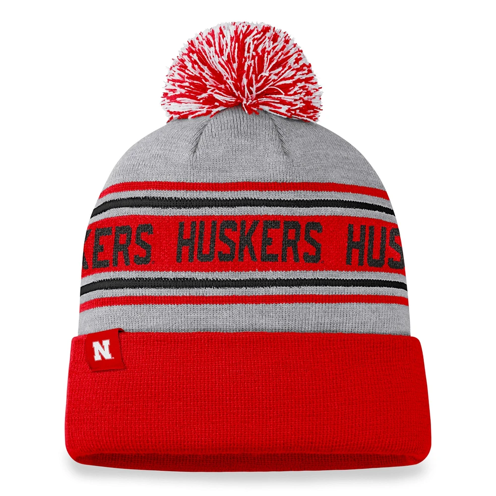 Men's Top of the World Heather Gray Nebraska Huskers Frigid Cuffed Knit Hat with Pom