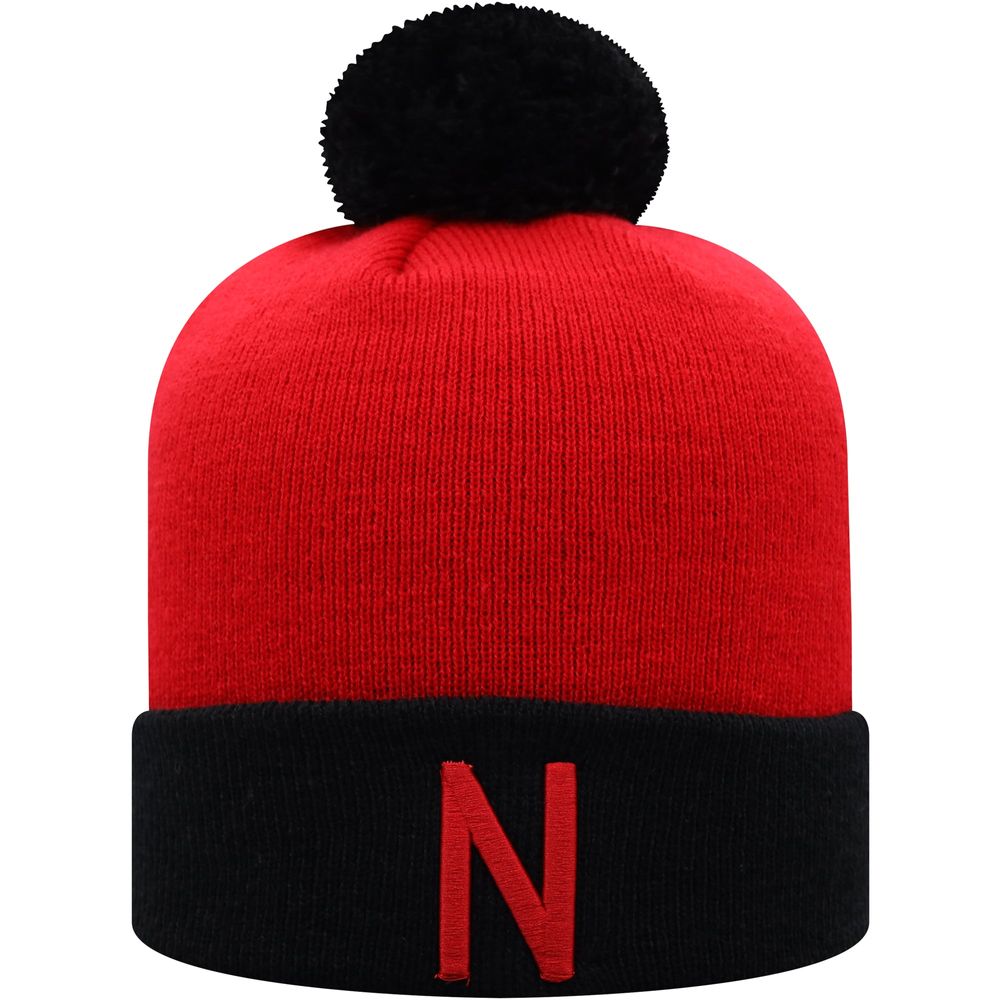 Men's Top of the World Scarlet/Black Nebraska Huskers Core 2-Tone Cuffed Knit Hat with Pom