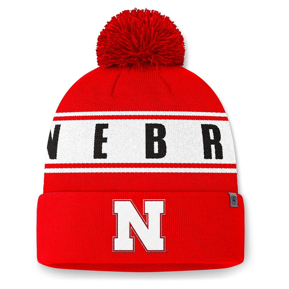 Bonnet en tricot à revers avec pompon pour homme Top of the World Scarlet Nebraska Huskers