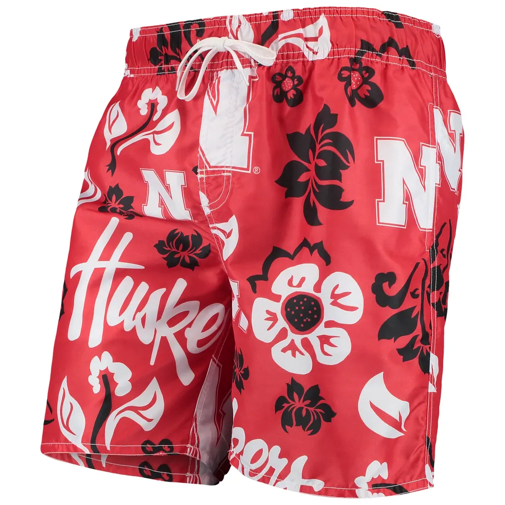 Nebraska Huskers Wes & Willy Floral Volley Swim Trunks - Scarlet