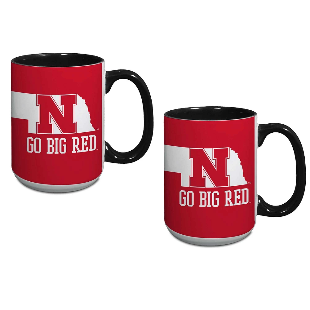 Lot de deux tasses à café Nebraska Huskers de 15 oz.