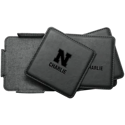 Nebraska Huskers 4-Pack Personalized Leather Coaster Set