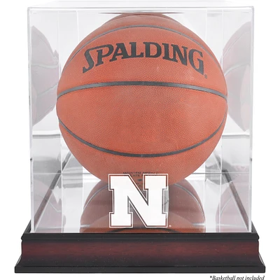 Nebraska Huskers Mahogany Antique Finish Basketball Display Case with Mirror Back