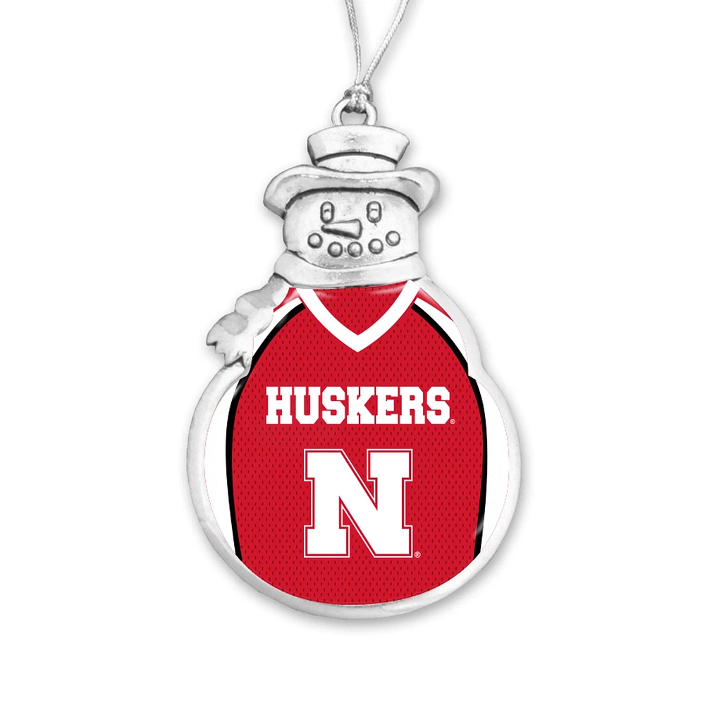 Ornement de maillot de football bonhomme de neige des Huskers du Nebraska