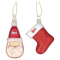 Nebraska Huskers Two-Pack Santa & Stocking Blown Glass Ornament Set