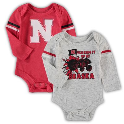 Newborn & Infant Colosseum Scarlet/Ash Nebraska Huskers Em Long Sleeve Two-Pack Bodysuit Set