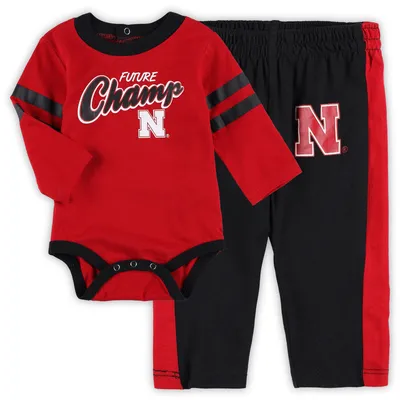 Nebraska Huskers Newborn & Infant Little Kicker Long Sleeve Bodysuit Sweatpants Set - Scarlet/Black