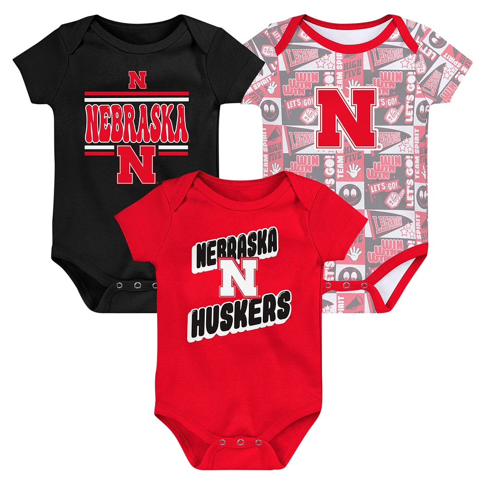 Lot de 3 bodies pour nouveau-né Scarlet Nebraska Huskers Sunday Comics