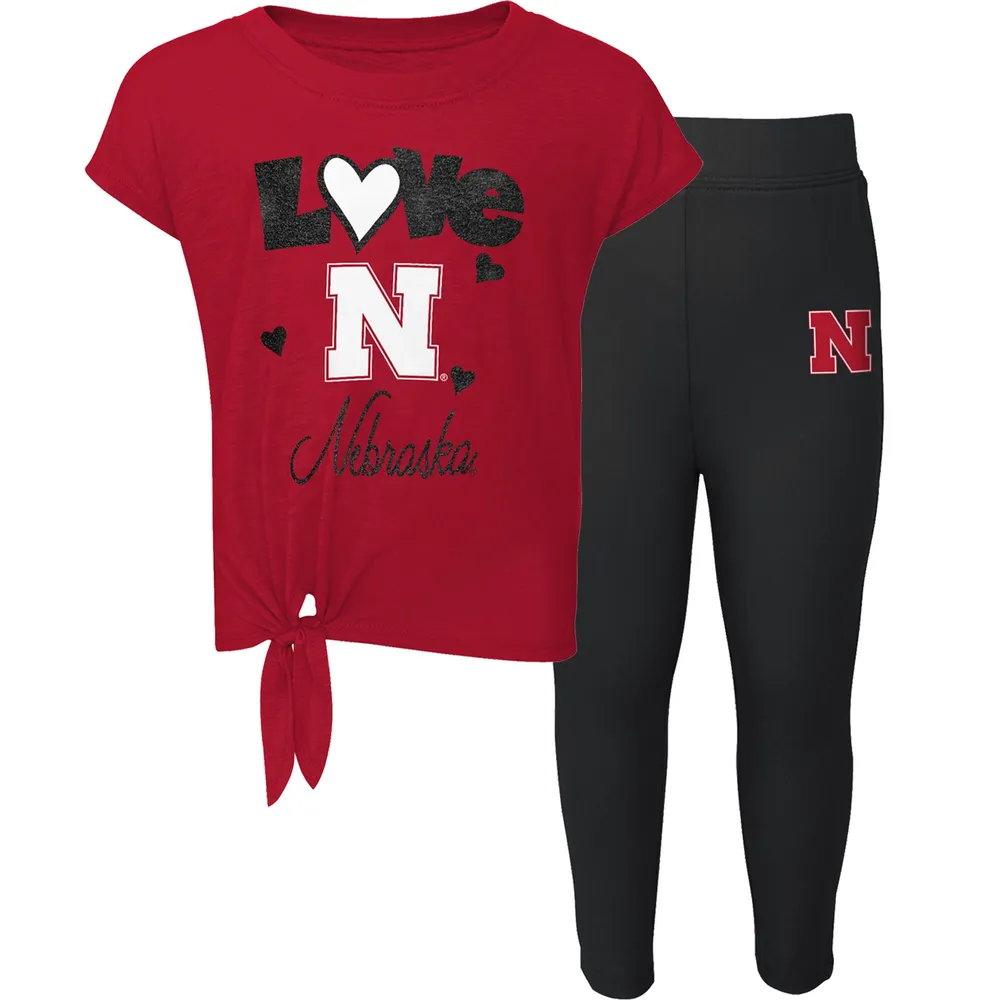 Girls Newborn & Infant Scarlet/Black Nebraska Huskers Too Much Love Two-Piece  Bodysuit Set