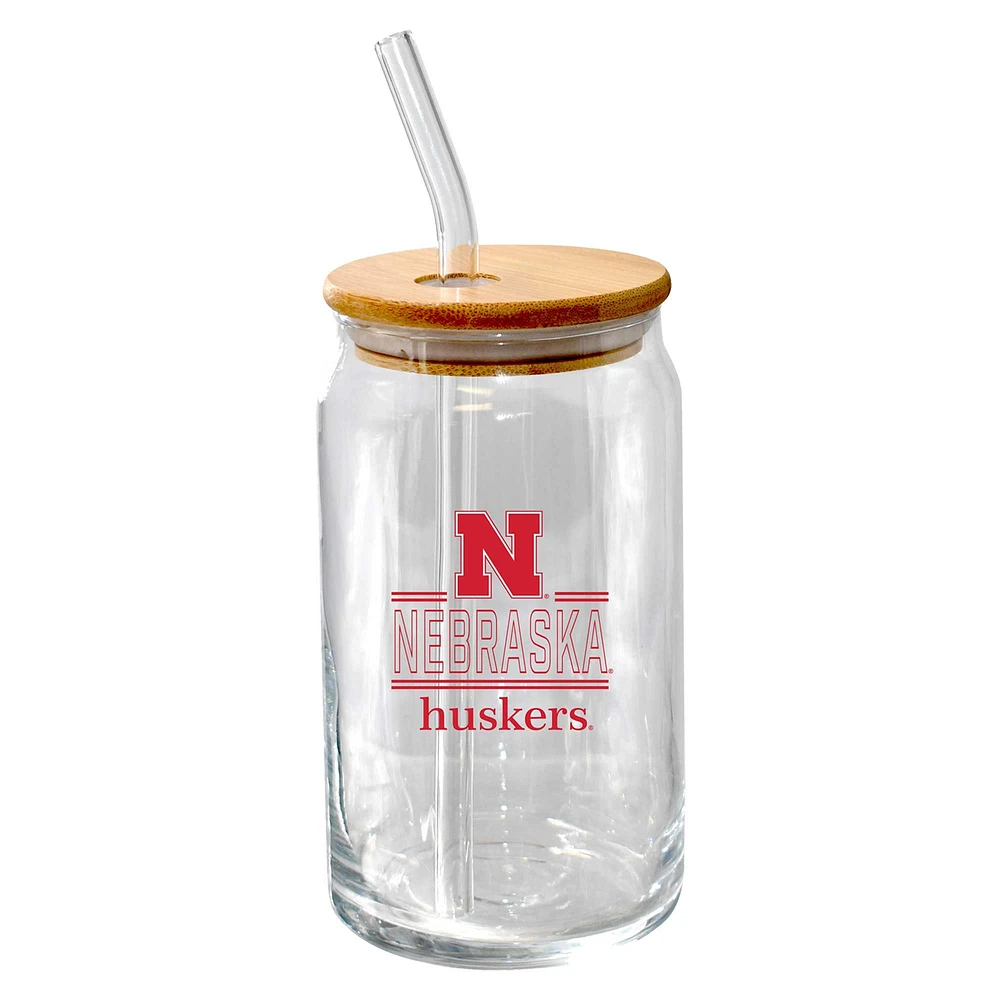 The Memory Company Huskers du Nebraska 16oz. Verre à bière Classic Crew avec couvercle en bambou