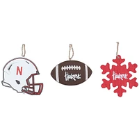 The Memory Company Nebraska Huskers Lot de trois décorations pour casque, ballon de football et flocon de neige