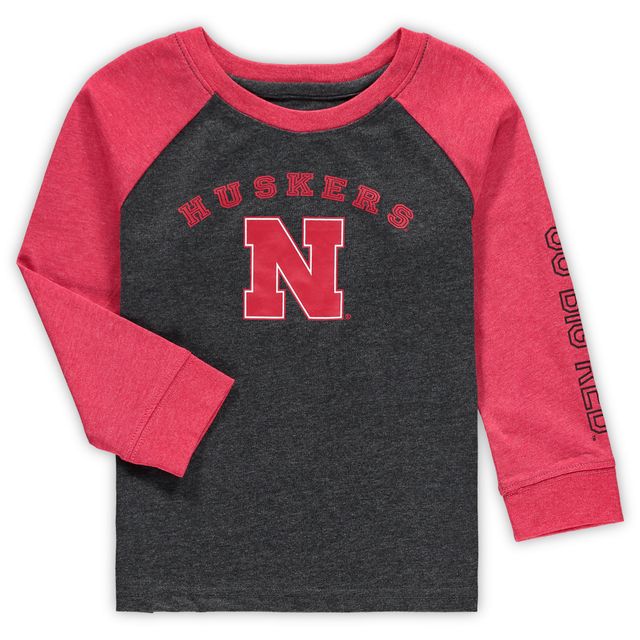 T-shirt raglan à manches longues Colosseum noir chiné Nebraska Huskers pour tout-petit