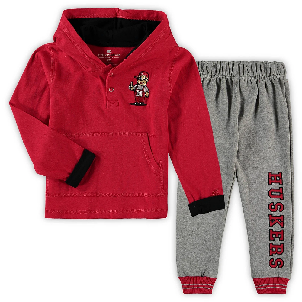 Toddler Colosseum Scarlet/Heathered Gray Nebraska Huskers Poppies Hoodie and Sweatpants Set