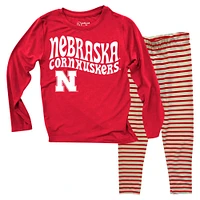 Toddler Wes & Willy  Nebraska Huskers Long Sleeve Top and Striped Tri-Blend Leggings Set