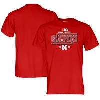 T-shirt unisexe bleu 84 Scarlet Nebraska Huskers 2023 Big Ten pour femmes, champions de la saison régulière football, vestiaire