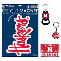 Lot de 4 porte-clés et aimants WinCraft Nebraska Huskers