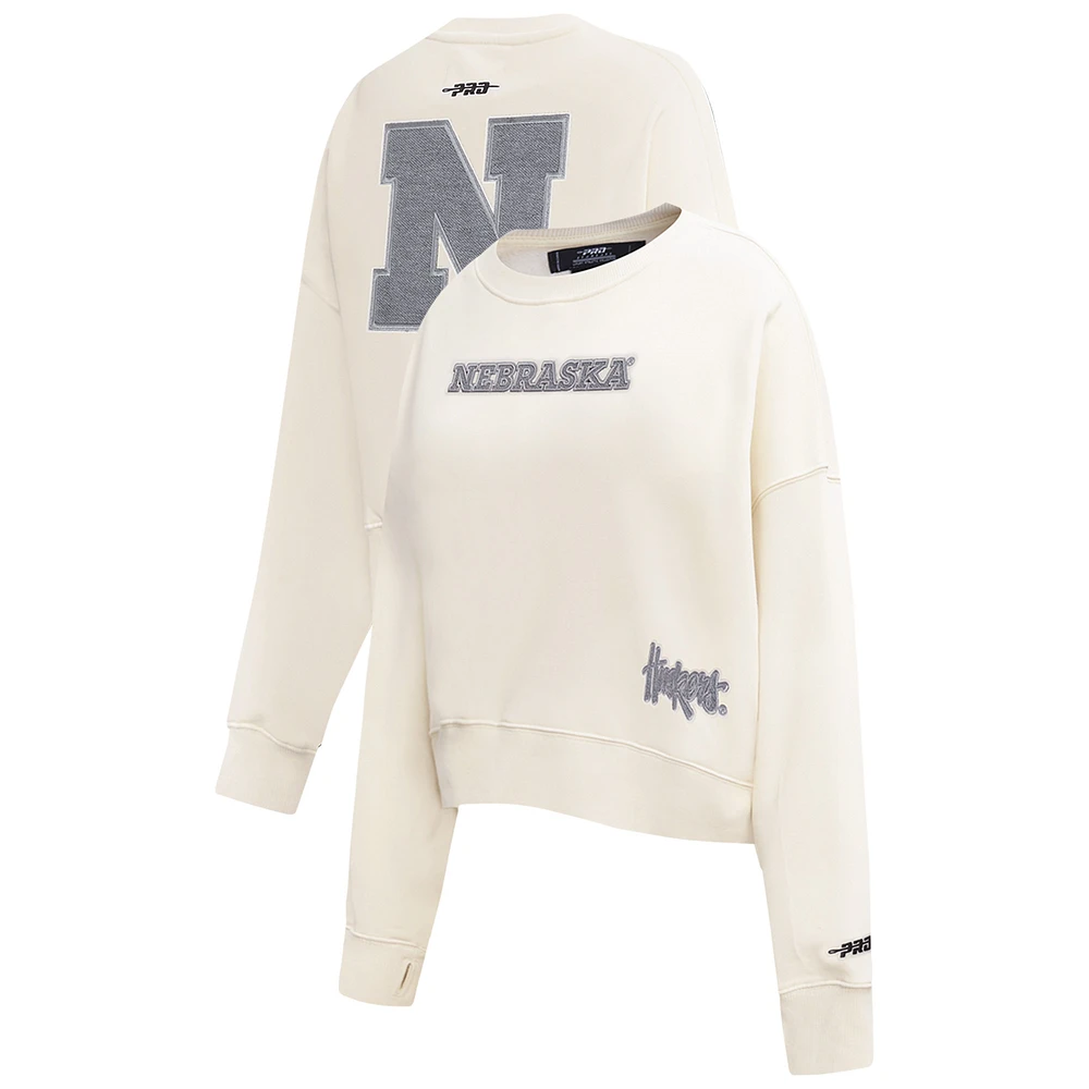 Women's Pro Standard Cream Nebraska Huskers French Terry Boxy Cropped Pullover Crewneck