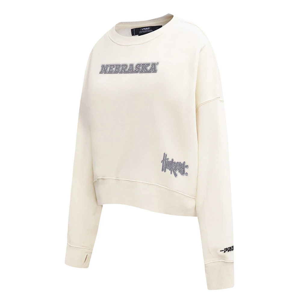 Women's Pro Standard Cream Nebraska Huskers French Terry Boxy Cropped Pullover Crewneck