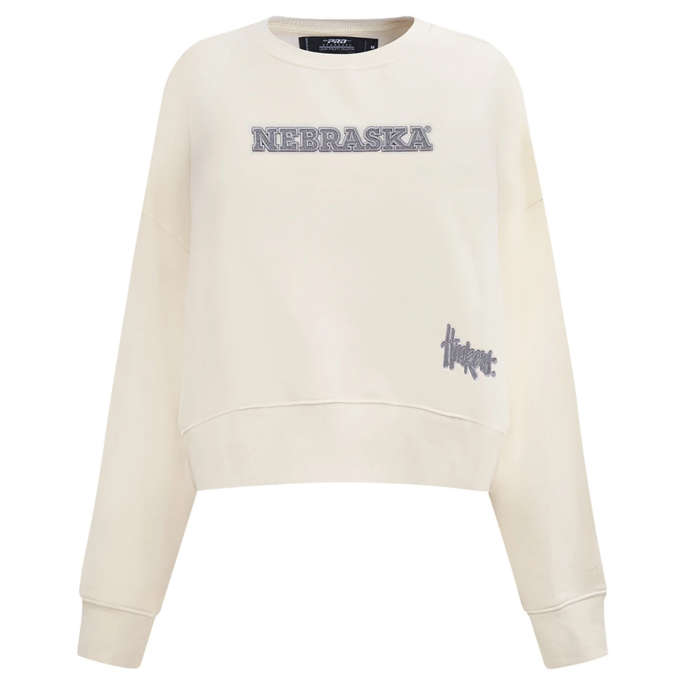 Women's Pro Standard Cream Nebraska Huskers French Terry Boxy Cropped Pullover Crewneck
