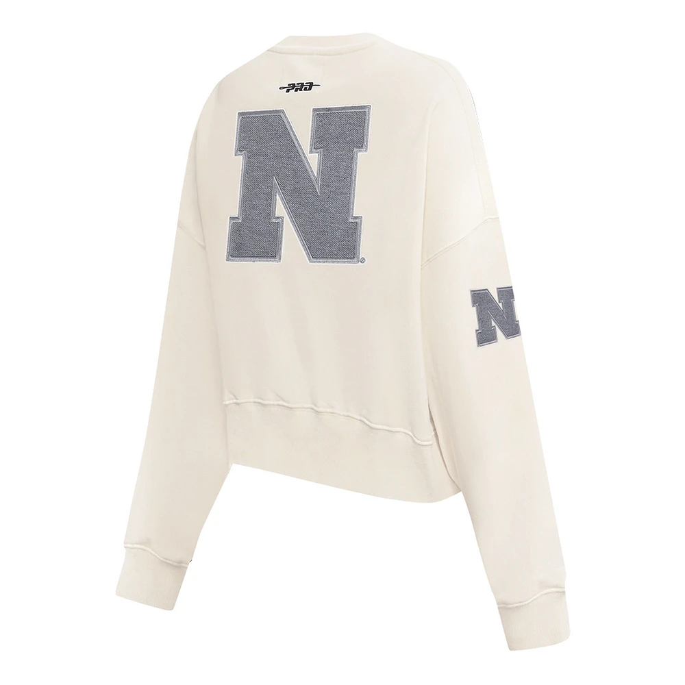 Women's Pro Standard Cream Nebraska Huskers French Terry Boxy Cropped Pullover Crewneck