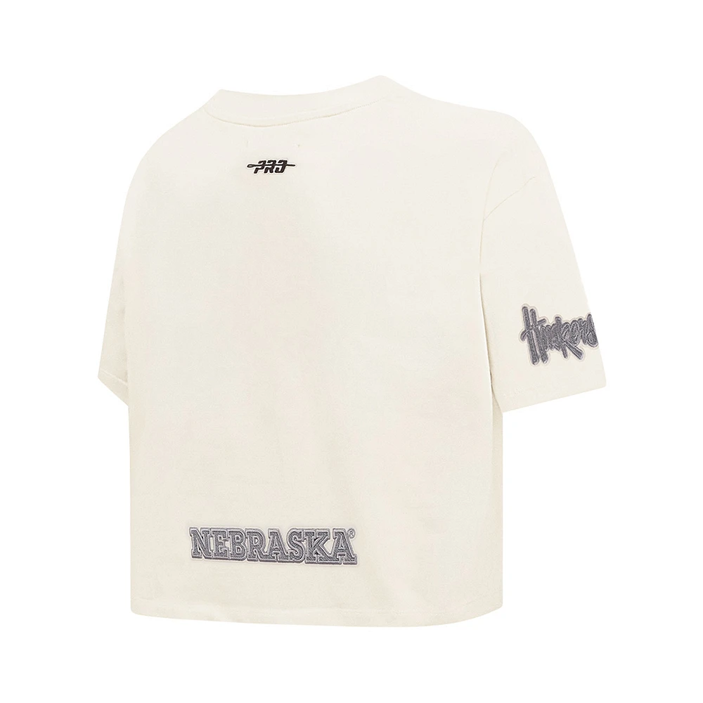Women's Pro Standard Cream Nebraska Huskers Reverse French Terry Boxy Cropped T-Shirt