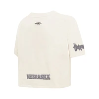 Women's Pro Standard Cream Nebraska Huskers Reverse French Terry Boxy Cropped T-Shirt
