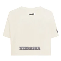 Women's Pro Standard Cream Nebraska Huskers Reverse French Terry Boxy Cropped T-Shirt