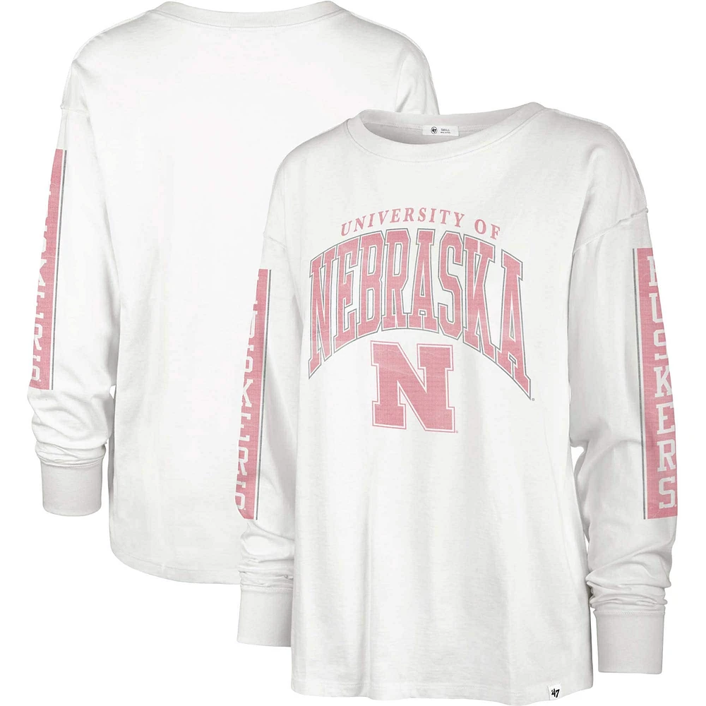 Women's '47 Cream Nebraska Huskers Statement SOA 3-Hit Long Sleeve T-Shirt