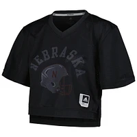 Women's adidas Black Nebraska Huskers Primegreen V-Neck Cropped Jersey