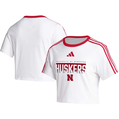 T-shirt court à trois bandes adidas Nebraska Huskers pour femme, blanc