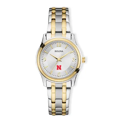 Nebraska Huskers Bulova Women's Classic Two-Tone Round Watch - Silver/Gold
