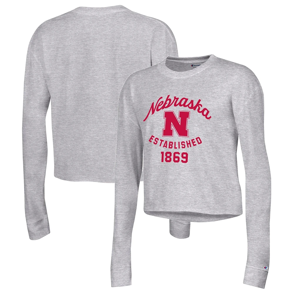 T-shirt court à manches longues Champion Nebraska Huskers Boyfriend pour femme, gris