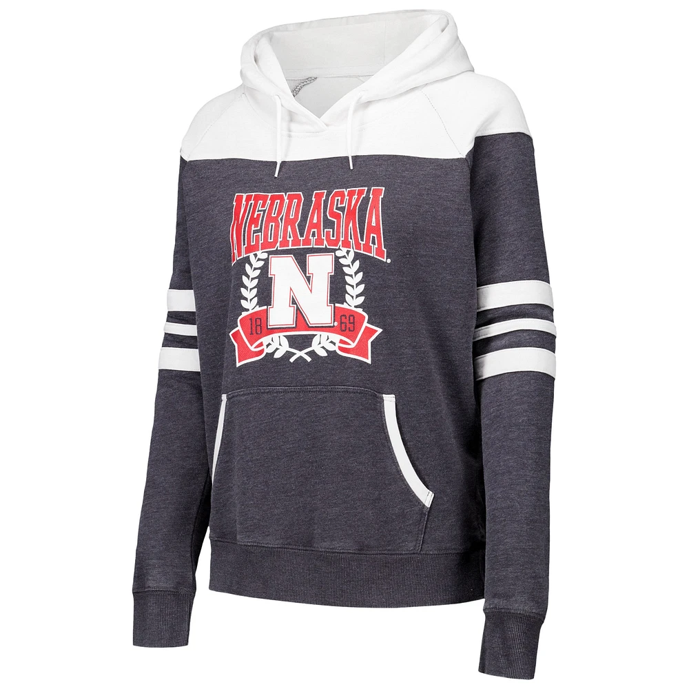 Women's Charcoal Nebraska Huskers Blitz Striped Blocked Raglan Pullover Hoodie