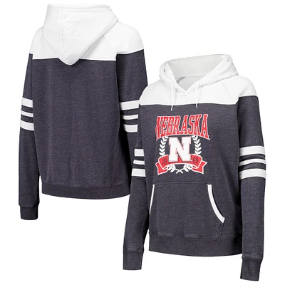 Sweat à capuche raglan rayé et bloqué Nebraska Huskers Blitz pour femmes, charbon de bois