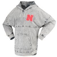 Women's Charcoal Nebraska Huskers Mineral Wash Hoodie Long Sleeve T-Shirt