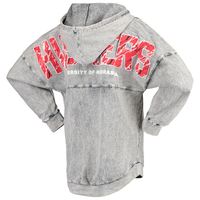 Women's Charcoal Nebraska Huskers Mineral Wash Hoodie Long Sleeve T-Shirt