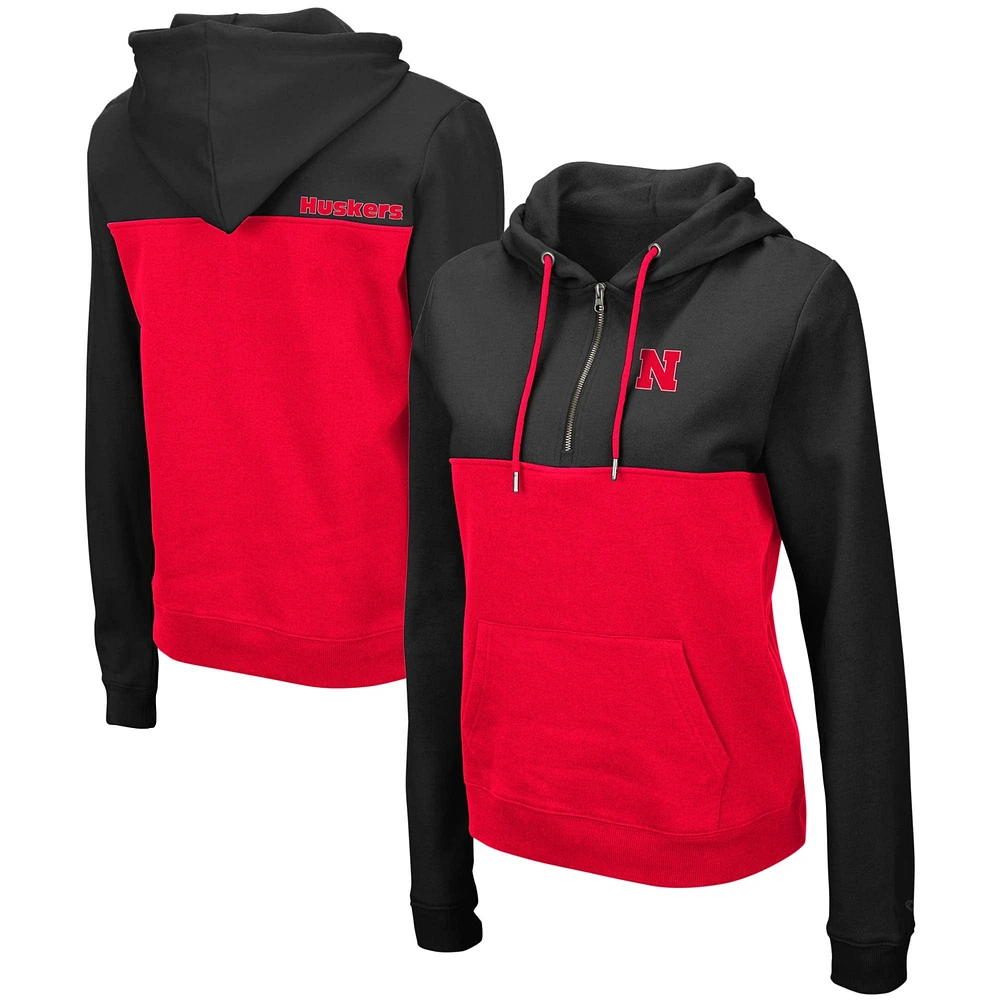 Women's Colosseum Black/Scarlet Nebraska Huskers Aidan Lightweight Half-Zip Hoodie