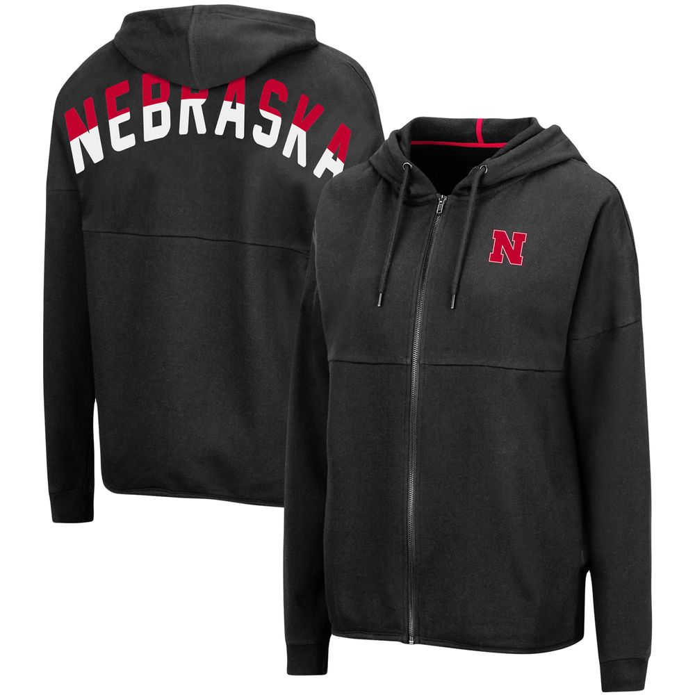 Women's Colosseum Black Nebraska Huskers 2-Hit Full-Zip Hoodie