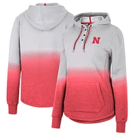 Sweat à capuche Colosseum gris/écarlate Nebraska Huskers Aurelia Dip-Dye Quarter-Snap pour femme