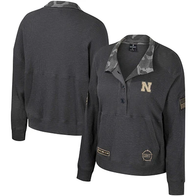 Sweat-shirt thermique Colosseum Heather Charcoal pour femmes Nebraska Huskers OHT Military Appreciation Payback Henley