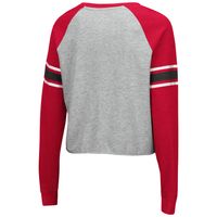 Women's Colosseum Heathered Gray/Scarlet Nebraska Huskers Decoder Pin Raglan Long Sleeve T-Shirt