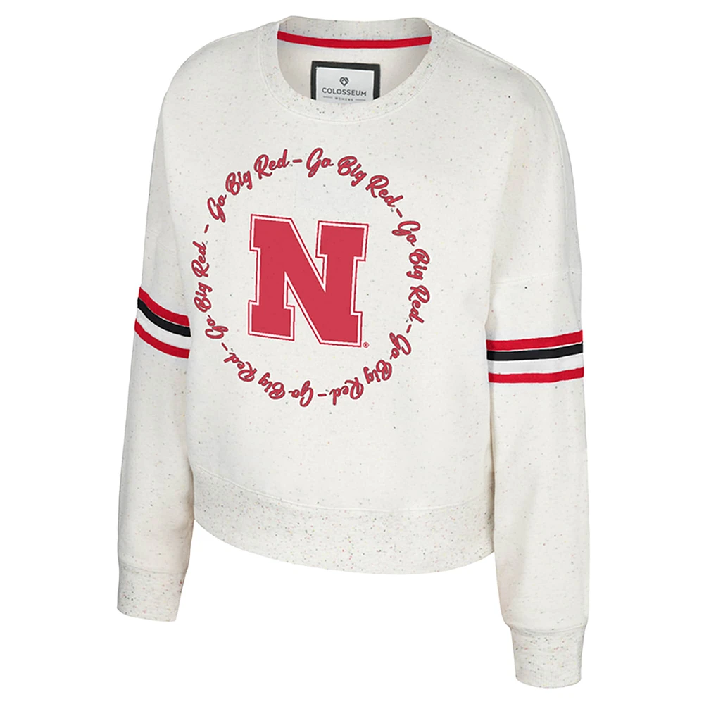 Women's Colosseum Natural Nebraska Huskers Novelist Speckle Fleece Pullover Sweatshirt