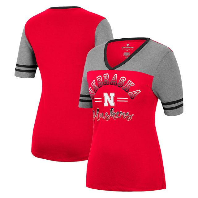 Colosseum Scarlet/Heathered Grey Nebraska Huskers There You Are T-shirt à encolure en V pour femme