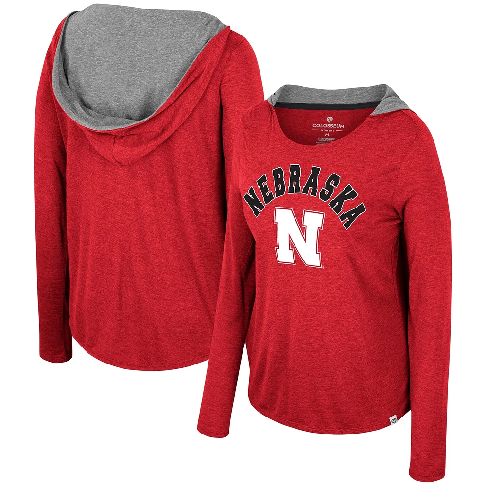 T-shirt à capuche manches longues Colosseum Scarlet Nebraska Huskers pour femmes