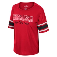 T-shirt Colosseum Scarlet Nebraska Huskers pour femmes, je glisse ici avec strass