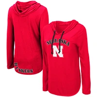 Women's Colosseum Scarlet Nebraska Huskers My Lover Lightweight Hooded Long Sleeve T-Shirt